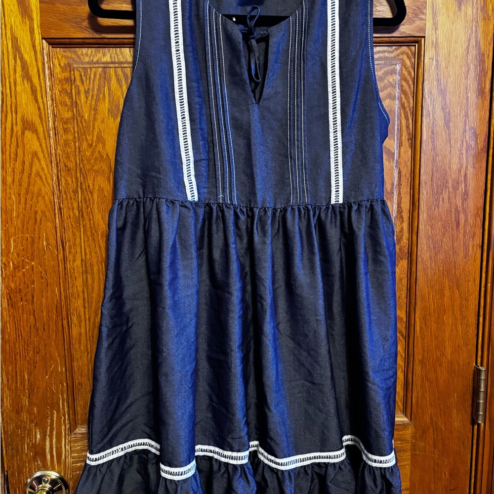 Maison Tara Navy Dress with White Trim Accents